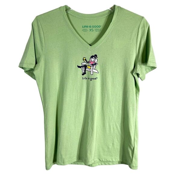 Life is Good XS Top Green Tee Short Sleeve V Neck Lemonade NWT Womens‎ 213 - Picture 1 of 6